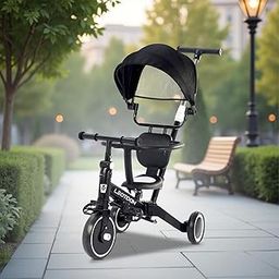 Leotoon 4-in-1 Trot n’ Roll | with Sunshade | 3 Mute EVA Wheels | Big Wheel Hub | Music & Light | Steel Frame | Non-Slip Tyres | Extendable Handle | Convertible to Balance Bike | (Black) (2-6 Years)-image-27