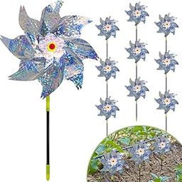 Pack of 10 Windmill Bird Repellent, Pigeon Repellent, Balcony, Windmill Garden, Reflective Wind Wheels, Bird Scarecrow Balcony, Pigeon Repellent for Protect Balcony, Garden, Orchard (Silver-Floral)-image-52