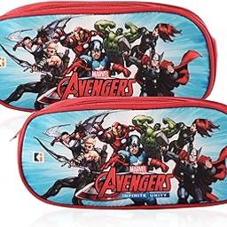 Pack of 2 Pencil Pouch | Multi Utility Stationery Pouch | Multi-Purpose Travel Pouch | 2 Compartments Geometry Box | Lightweight Storage Pouch | Marvel Avengers | Red-image-4