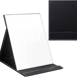 YMDZ Travel Folding Mirror PU Leather Table Top Mirror Makeup Mirror with Stand Compact Mirrors (21 * 15cm / 8.26 * 5.9in , Black)-image-6