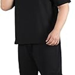 Men Plus Size Solid Casual Summer Wear Coords Stylish Gents Cord Set Half Sleeves Latest Track Suit Round Neck Western Co-ord Track Pant and T-Shirt Set-32