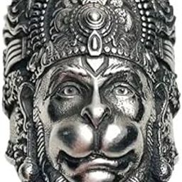 Unisex Silver Plated Stainless Steel God Mahavir Mahabali Lord Shri Bajrangbali Sankat Mochan Hanuman Ji Head Thumb Finger/Knuckle Ring-4