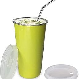 PARABRAHMA Sipper Glass with Straw for Kids Stainless Steel with Extra lid Leak Proof 300 ml Green-image-87