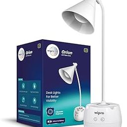 Wipro Orion 6w Rechargeable LED Table Lamp |3 Grade Dimming with Night Light |Adjustable Desk Lamp for Study |Mobile Holder |with Pen Stand | Li-Ion Battery, ABS, White (Pack of 1)-9