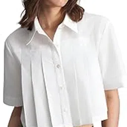 fnocks Women's Modern Pleated Cropped Shirt Peplum Style – Black-picture-29