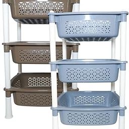 Simply Home Sorto Multipurpose Plastic Storage Rack | 3 Shelf Stackable Organizer Basket Rack for Fruits,Vegetables, Stationery, Toys | Kitchen, Home & Office Use |Pack of 2 | Coffee Grey-image-95
