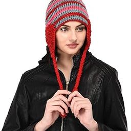 Women's Woollen Beanie Cap (Blue, Red and Pink, Free Size)-image-69