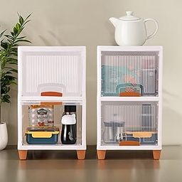 Kuber Industries 4 Units Modular Cabinet Storage Organizer (2 + 2) Foldable Kids Wardrobe for Cloth | Space-Saving Snacks Closet/Toy Cupboard & Plastic Almirah for Cloth | Transparent-picture-10