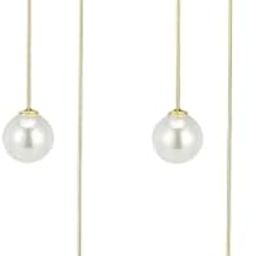 Elegant Pearl Drop Threader Earrings for Women & Girls | Gold Long Wire Hook Double Pearls Earrings | Minimalist Jewelry for Office, Party, Wedding, Festivals-15