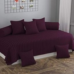 Jyotaksh Satin Stripe Diwan Set for Living Room, Guest Room Glace Cotton, Set of 8 Pieces (Size (60x90) Inch 1 Single Bedsheet, 5 Cushion Covers, 2 Bolster Covers) Wine-image-76