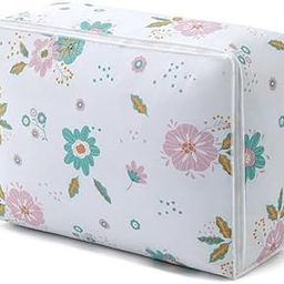 Floral Storage Bag, White with Pink and Turquoise Flowers, Decorative Organizer-image-122