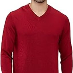 Men Regular Fit Plain Pattern Acrylic Merino Wool Blend Full Sleeve V Neck Casual Winter Wear (Size: 2XL)-CMWA03262-R8 Dark Red-image-49