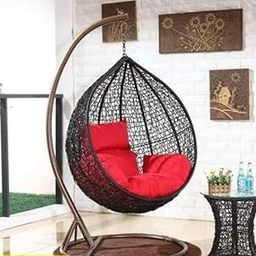 City Outdoor Furniture_Single Seater Swing Chair with Stand & Cushion & Hook Outdoor || Indoor || Balcony || Garden || Patio || Living || Room Home Improvement_(Brown,Red Cushion) Hammock Swing Chair-image-93