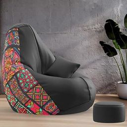 Biggie Bean Bag with Beans Filled XXXXXL Bean Bag with Free Cushion and Footrest - Official : PrintZen Combo (Matching Color : Printed, 3D Pattern 1-Black)-62