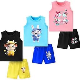 New Born Baby Cotton Clothing Sets And Regular Fit Kids Boys and Girls Sleeveless T-Shirts and Shorts Summer Dress Multicolor Unisex Combo(Pack of 3)-picture-14