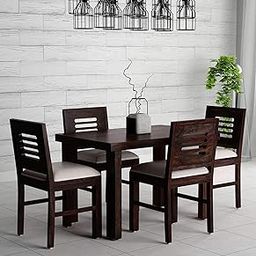LIZZAWOOD™ Solid Sheesham Wood 4 Seater Dining Set Dining Table Set with Cushioned Chairs for Dining Room | Living Room | Home & Office | Hotels Restaurant (Finish-Walnut, 4 Seater)-image-20