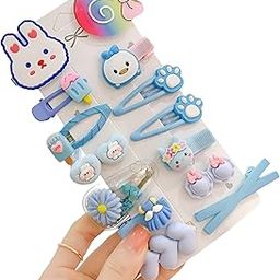 SYGA 14-Piece Baby Hair Clip Set for Girls Cute Cartoon & Floral Patterns Hair Pin Bunny, Cat, Flower, Heart, Ice cream - Blue-image-62