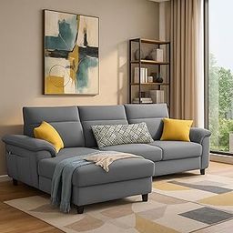 GRAPEWOOD Nelson LHS 4 Seater L Shape Sofa for Living Room (Dark Grey Fabric) Premium Fabric Sofa Set-image-97