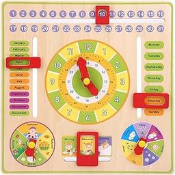 Trinkets & More Wooden Calendar Clock with Slider Board Game, Kids 3+ Years-1