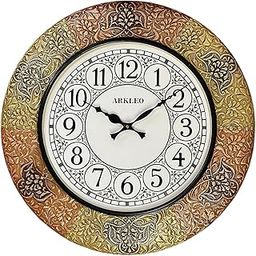 ARKLEO 18-Inch Antique Brass Wall Clocks for Living Room | Handcrafted Vintage Designer Clock with Intricate Floral Embossed Frame | Decorative Wall Clock for Home, Office & Gifting (Multi Colour)-image-18