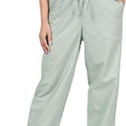 Women's Mint Green Linen Solid Lounge Bottom Pant Pyjamas for Women Sleepwear Regular Fit Casual Trousers (L)-image-101