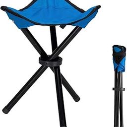 Kuber Industries Portable Stool for Travelling | Foldable Outdoor Sitting Chair | Tripod 3 Leg Chair for Camping, Picnic, Hiking | Blue - Set of 1 | Lightweight Travel Seat-0