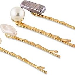 Gold Tone Set Of 4 Contemporary Pearl Bobby Hair Pins For Women-ZPFK14937-30