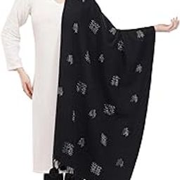 Women's Black Shawl with Silver Embellishments, Pom Pom Tassels, Winter Party Stole-image-19