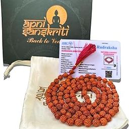 Apnisanskriti Lab Certified 5 Mukhi Rudraksha Mala Men/Women Wearing (7mm, Medium Bead Size, Chest Length, 108+1) - Natural Brown Rudraksha Beads - Pack of 1-image-7