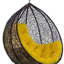 Hanging Swing Chair Without Stand Include Soft Fluffy Cushion - Hammock Chair, Egg Swing Chair for Balcony, Bedroom, Garden, Outdoor, Indoor, Terrace (Black with Yellow Cushion)-picture-19