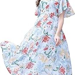 Women's Georgette Floral Printed Indo-Western Ethnic Gown || Half Sleeve & Flare Flared Hem Design || A-Line Maxi Dress Casual Wear-image-37