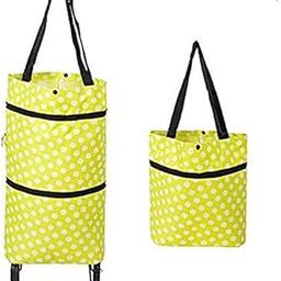 BLUE SPACE 2 in 1 Folding Trolley Bags Shopping Bag with Wheels,Two-Stage Zipper Trolley Bags,Reusable Grocery Bags-14