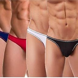 Men's Polyester Blend G-strings (Pack of 4) (ZEE-ML-314-BK,RD,WH,BL(COMBO)_Black,Red,White,Blue_L)-0