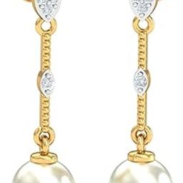 Dangling Pearl Yellow Gold and Diamond Drop Earrings-image-22