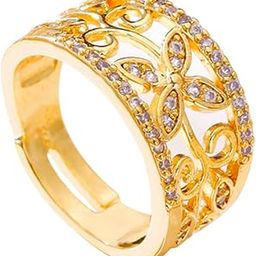 Rings for Women Crystal Studded Flower Band Golden Ring for Women and Girls.-image-3