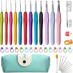 RealPlus Crochet Hooks Set, 12 Sizes Crochet Kit for Beginners, Ergonomic Crochet Needle for Arthritic Hands, Crochet Needle Kit with Blue Case for Crocheters-image-93