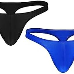 Men's Combo of Stretch Low Rise G-String Thong Sexy Bikini Style, Free Size Fit for S-M-L Waist, Black and Blue Color, 2 Pcs Combo-1