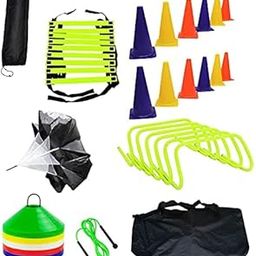 TASCO SPORTS Multicolour Sports Speed Training Kit - 50 Saucer Cones, 4 Meter Speed Ladder, Training Parachute, 12 Cone Markers, 6 Hurdles, Jump Rope & Carry Bag-image-17