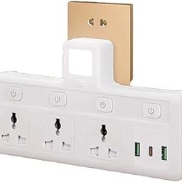 SSUCA Wall Socket Extension with Night Light, 3 Universal Outlets, 2 USB A and 1 USB C Type Ports, Independent Switches, 2500W Power Plug Adapter with LED Light for Home & Office-image-77