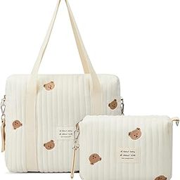 2 Pcs Diaper Bag Tote for Women Multifunction Multisize Maternity Bag Quilted Cotton Cute Diaper Bag-2