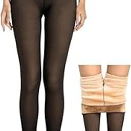 Women Fake Translucent Warm Fleece Lined Tights, Winter Thick Pantyhose Slim Stretchy Leggings-image-66