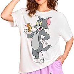 Women's White Oversized T-Shirt with Pink Shorts | Printed Round Neck Cotton Oversize Half Sleeves Regular Fit Tshirt and Plain Shorts for Women-picture-2