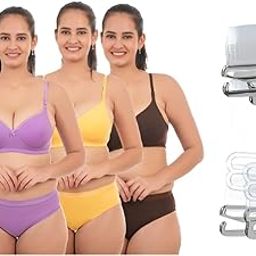 Cotton Padded Bra and Panty Set for Women | Non-Wired | Full Coverage | Soft Cotton | Sexy & Comfortable Dailywear Lingerie Set | Pack of 3-image-76