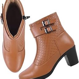 Attractive Ankle Length Block Heel Boots Comfortable Trendy Zipper Boots for Womens & Girls-image-51