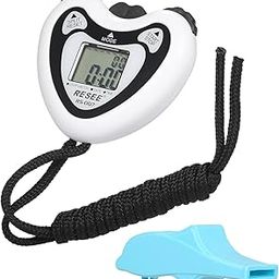 Digital Stopwatch and Whistle Set Sports Timer with Time Calendar Alarm for Marathon Running for Coaches and Referees White yunfu-101