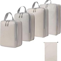 Polyester Compression Packing Cubes For Travel, 5 Set Packing Cubes Travel Organizer Compressible Travel Essentials Packing Organizers Travel Essentials (Beige)-image-61
