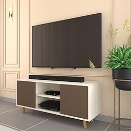 spacesbyU Brelo TV Unit with Storage | Solid Wood Legs | Engineered Wood TV Entertainment Unit | Colour - Acacia Light & Mocha Brown | Installation Type - Free Installation-65