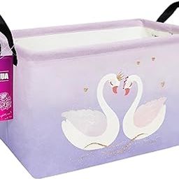 INGHUA Rectangular Storage Basket Fabric Organizer Bin for Toys,Books,Clothes,Gifts,Pets-Perfect for Home,Office,Nursery,Dorm,Shelf(Rec-Love Swans )-image-48