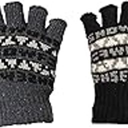 Black Printed Fingercut/Fingerless Gloves Winter Half Finger Knit Gloves For Women (Pack of 2)-4