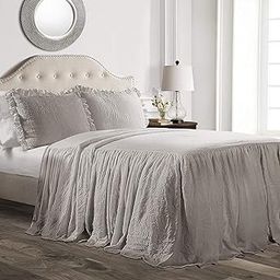 Ruffle Skirt Bedspread Shabby Chic Farmhouse Style 3 Piece Set (Diamond Stitched Coverlet ) with 30" Drop 100% Egyptian Cotton 600 TC (Queen Solid Gray)-picture-11